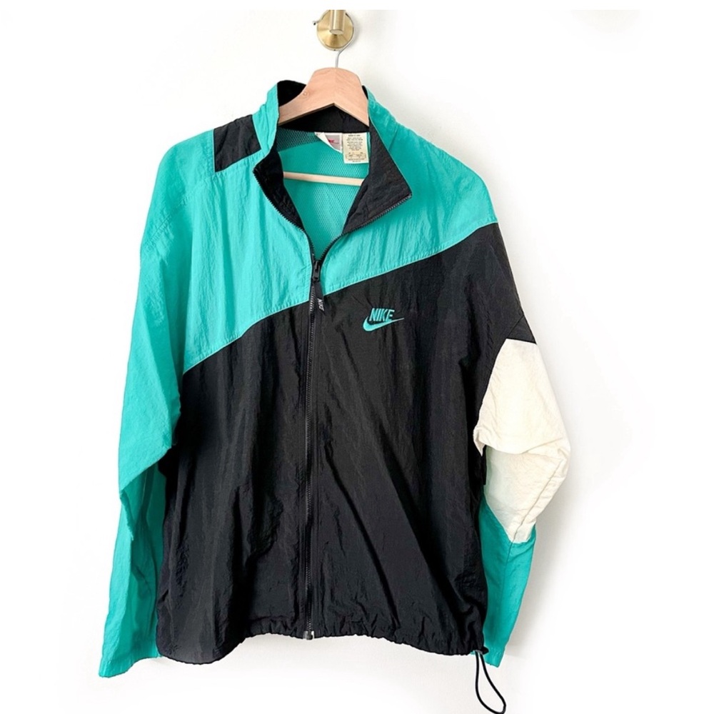 Nike Vintage 1990s Windbreaker Mens Size Large Black/Teal/White